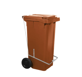 Lixeira Plastica 120 Litros com Pedal e Rodas - Marrom- Orgânicos