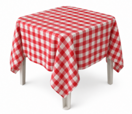 Mesa Quadrada Branca 70x70 + Toalha Pic Nic Xadrez Vermelha 1,50x1,50