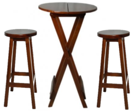 JOGO MESA BISTRÔ DE MADEIRA MACIÇA COR IMBUIA C/ 2 Banquetas Alta de Madeira - Sem Encosto - 73cm - Imbiua