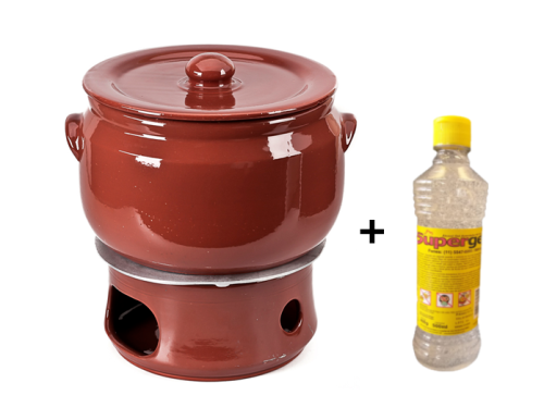 CAÇAROLA PEQUENA DE BARRO - 3L + RECHAUD BARRO COM DIFUSOR+ ÁLCOOL EM GEL 80% - 500ML