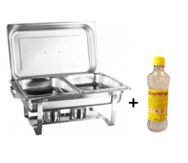Rechaud Banho Maria em Aço Inox 2 Cubas - 9 Lts   +   Álcool em Gel 80% -  500ml