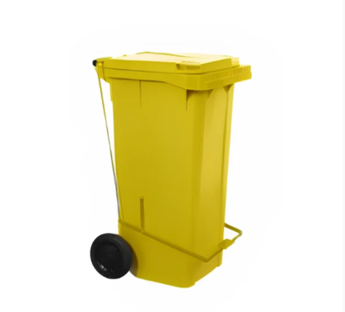 Lixeira Plastica 120 Litros com Pedal e Rodas - Amarela - Metais