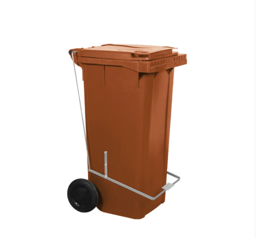 Lixeira Plastica 120 Litros com Pedal e Rodas - Marrom- Orgânicos