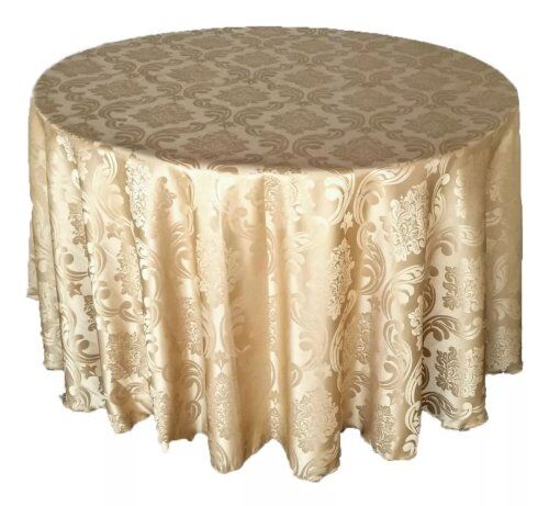 Toalha Redonda Jacar Adamascado 280cm - Dourado (Para mesa de 6 lugares)