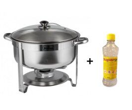 Rechaud Banho Maria Aço Inox Redondo com Tampa de Vidro - 8 Lts   +   Álcool em Gel 80% - 500ml