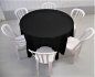 KIT MESA MDF 6 LUGARES REDONDA 1,20 Ø + 6 CADEIRAS BISTRÔ DE PLÁSTICO - BRANCA + TOALHA PRETA 2,40 Ø