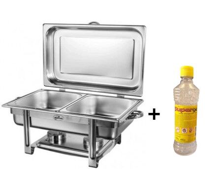 Rechaud Banho Maria Aço Inox 2 Cubas (GN 1/2×100mm) - 13 Lts + Álcool em Gel 80% - 500ml