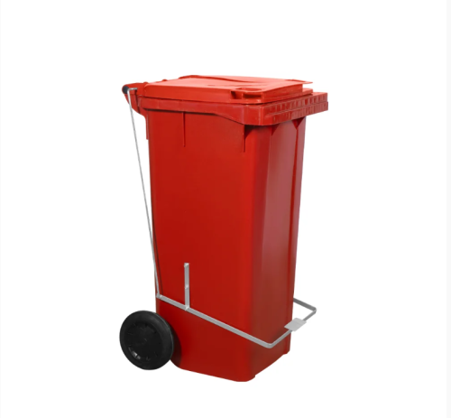 Lixeira Plastica 120 Litros com Pedal e Rodas - Vermelha- Plásticos