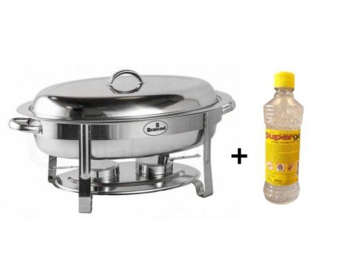 Rechaud Banho Maria Aço Inox Oval - 5,5 Lts   +   Álcool em Gel 80% -  500ml