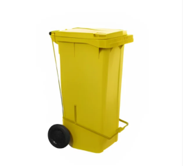 Lixeira Plastica 120 Litros com Pedal e Rodas - Amarela - Metais