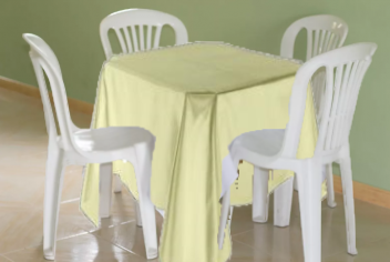 Kit Mesa Quadrada com 4 Cadeiras + Toalha Marfim