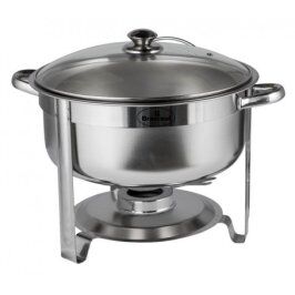 Rechaud Banho Maria Aço Inox Redondo com Tampa de Vidro - 8 Lts
