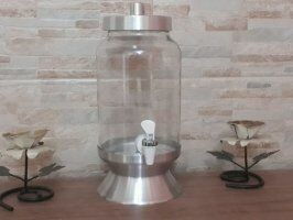 Suqueira de vidro com base e tampa de aluminio - 3 litros