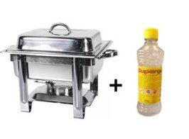 Rechaud Banho Maria Aço Inox Quadrado com 1 Cuba 6,5 Lts    +    Álcool em Gel 80% - 500ml