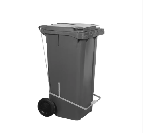 Lixeira Plastica 120lts  com Pedal e Rodas - Cinza- Não Recicláveis