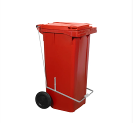 Lixeira Plastica 120 Litros com Pedal e Rodas - Vermelha- Plásticos