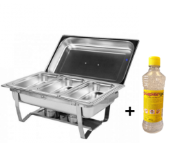 Rechaud Banho Maria em Aço Inox 3 Cubas  - 9 Lts   + Álcool em Gel 80% -  500ml