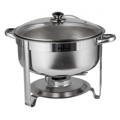 Rechaud Banho Maria Aço Inox Redondo com Tampa de Vidro - 8 Lts