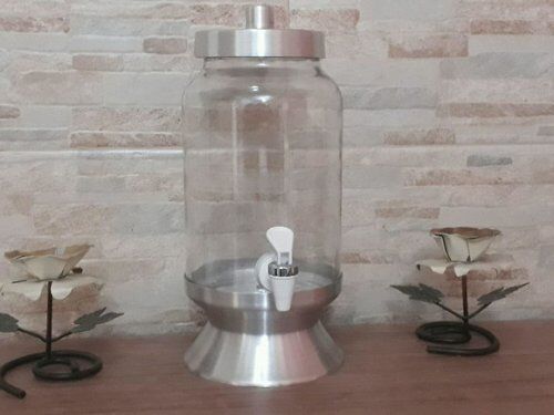 Suqueira de vidro com base e tampa de aluminio - 3 litros