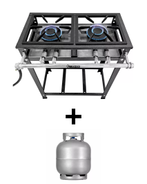 Fogão Industrial 2 Bocas Baixa Pressão Queimador Duplo + Botijão 13kg