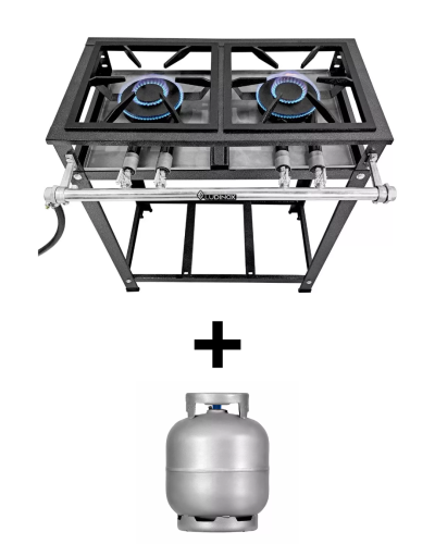 Fogão Industrial 2 Bocas Baixa Pressão Queimador Duplo + Botijão 13kg