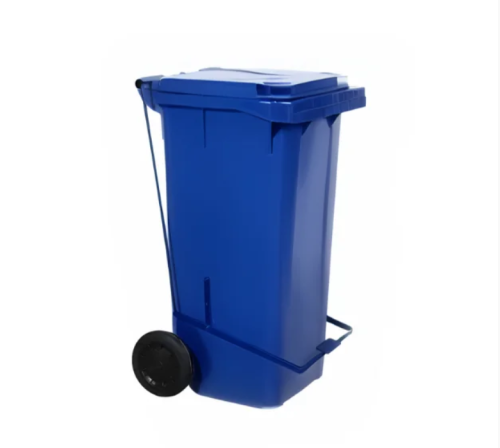 Lixeira Plastica 120 Litros com Pedal e Rodas - Azul - Papel