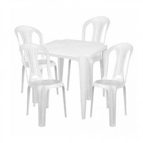 Conjunto Mesa Quadrada Bela Vista + 4 Cadeiras em Plastico Branca